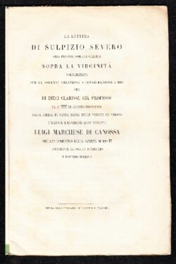 La lettera di Sulpizio Severo alla propria sorella Claudia sopra la verginità